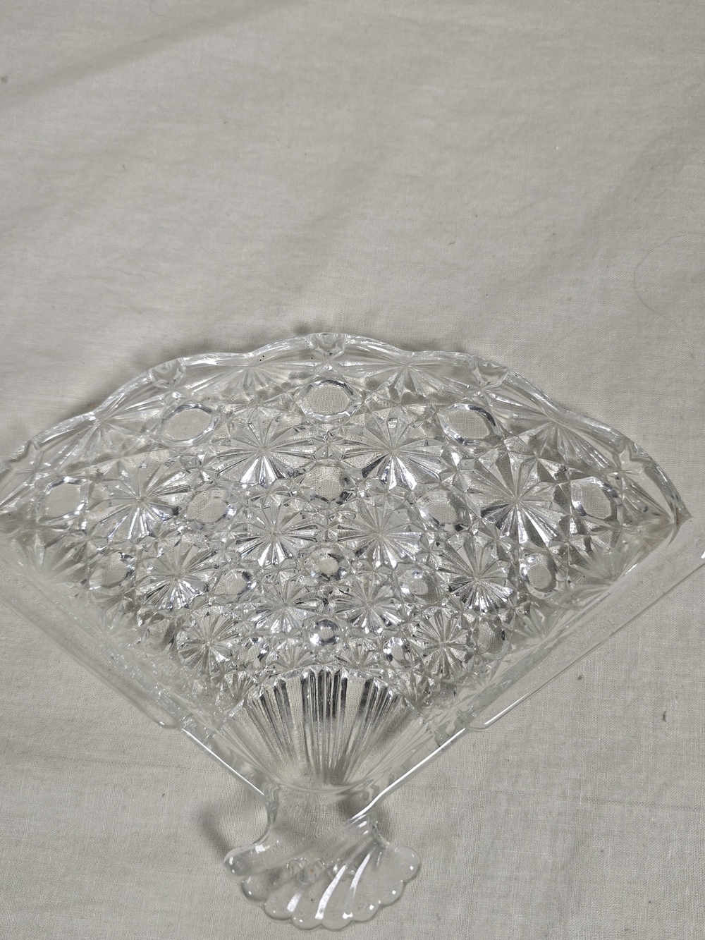 Vintage Avon Fan Shaped Glass Dishes Set of 2 Clear Pressed Glass Vanity Trays